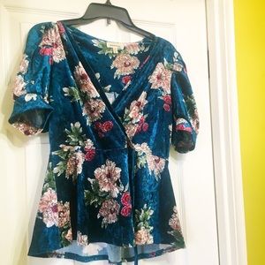 Extra Large Velvet Teal Floral Wrapped Top